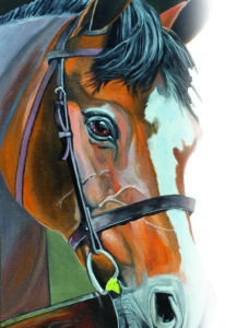 Zu sehen ist hier der Gemäldeausschnitt eines Pferdes
